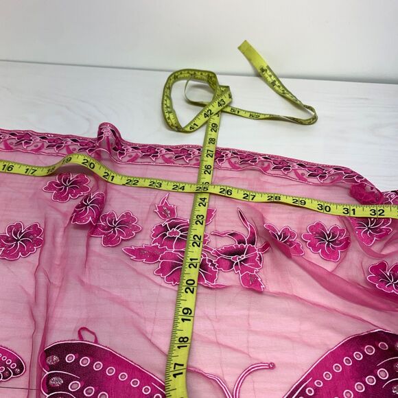 Women Pink Mesh Bikini Cover Up Sarong Skirt  Beach Pool Butterfly Fringe y2K - Picture 3 of 7